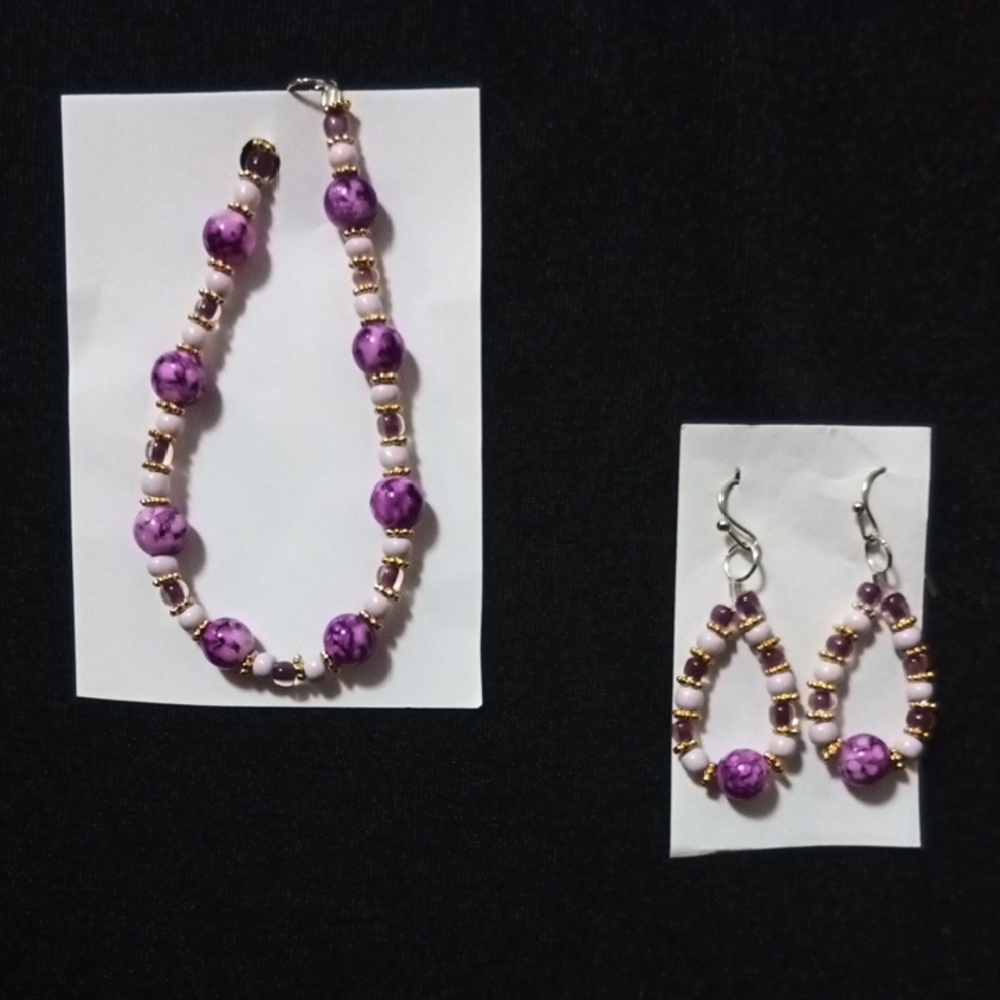 Handmade Purple Beaded Jewelry Set